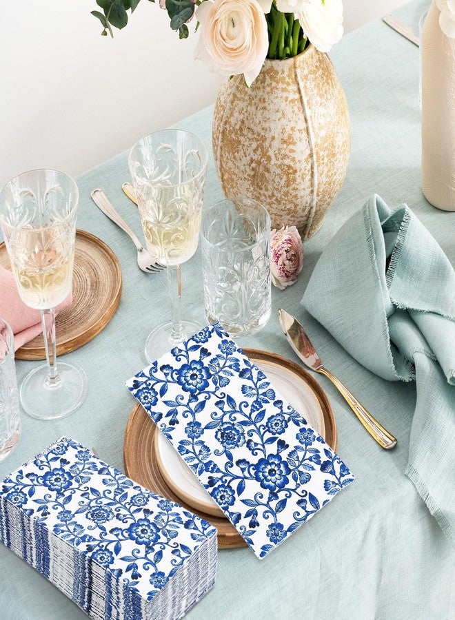 JarThenaAMCS مناديل ضيوف JarThenaAMCS، 120 قطعة، باللونين الأزرق والأبيض بنقوش زهور، بتصميم كلاسيكي، للاستخدام مرة واحدة، بنمط صيني، مناسبة للعشاء، مناشف ورقية، مثالية للحمام، حفلات الزفاف، أعياد الميلاد، وتزيين الطاولات. - Image 5